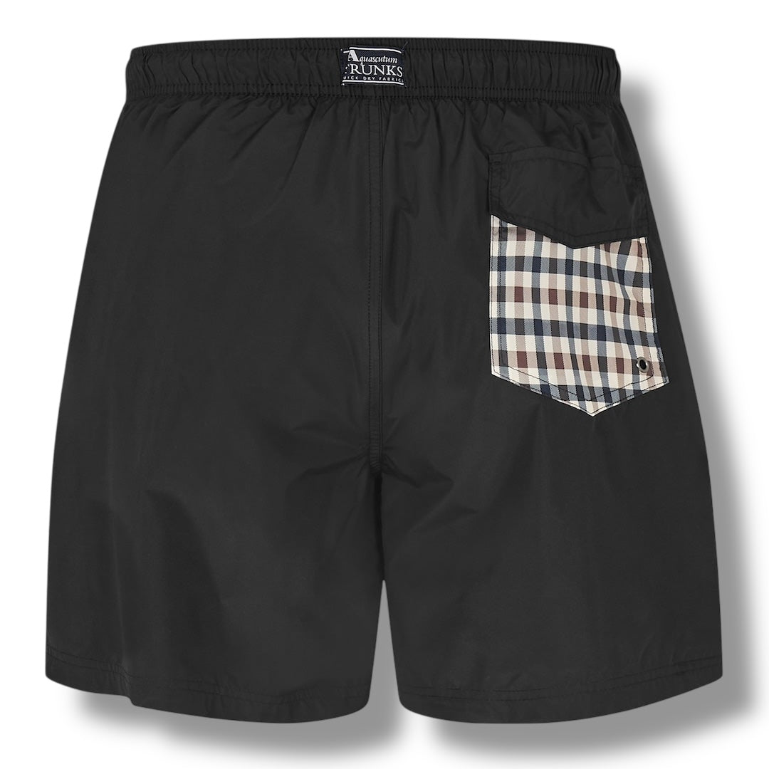 AQUASCUTUM POCKET CHECK SWIM SHORTS BLACK