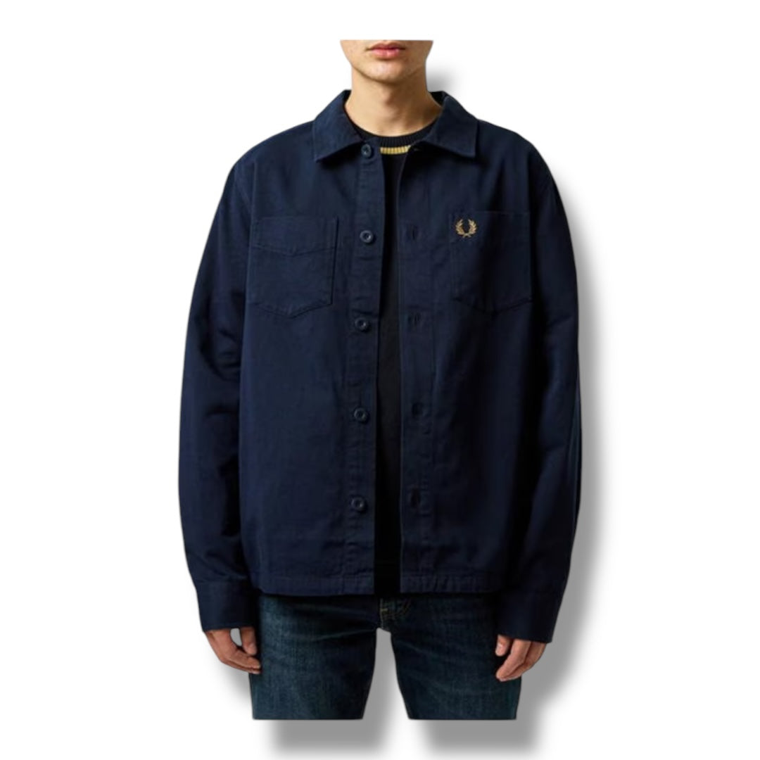 FRED PERRY TWILL BUTTON UP OVERSHIRT NAVY BLUE