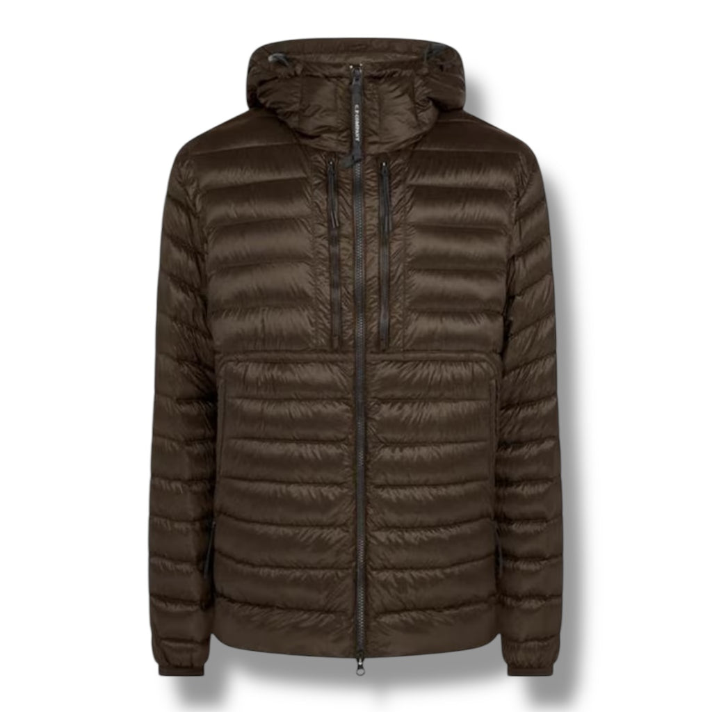 CP COMPANY DD SHELL GOGGLE DOWN PUFFER JACKET BROWN