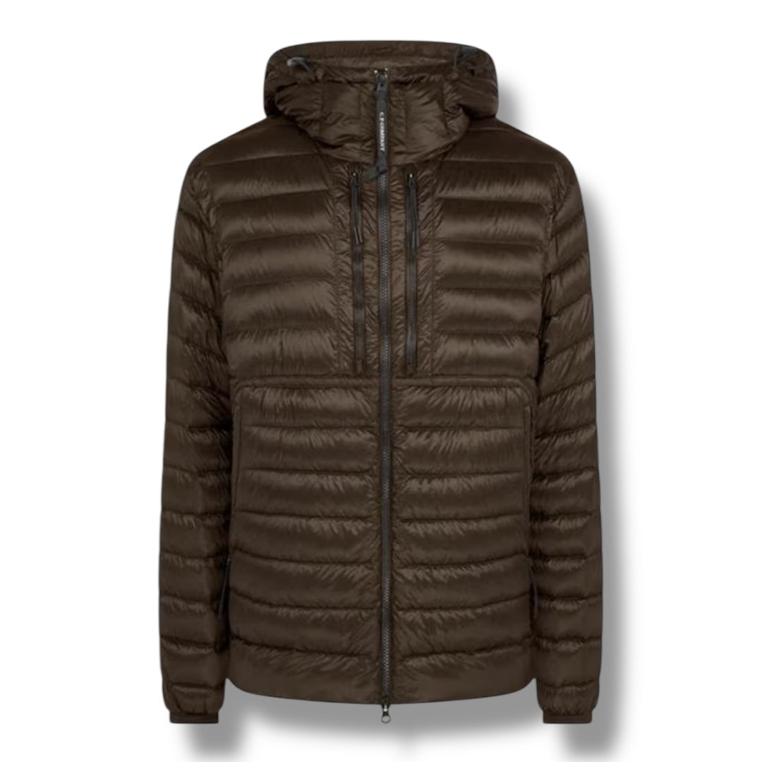CP COMPANY DD SHELL GOGGLE DOWN PUFFER JACKET BROWN