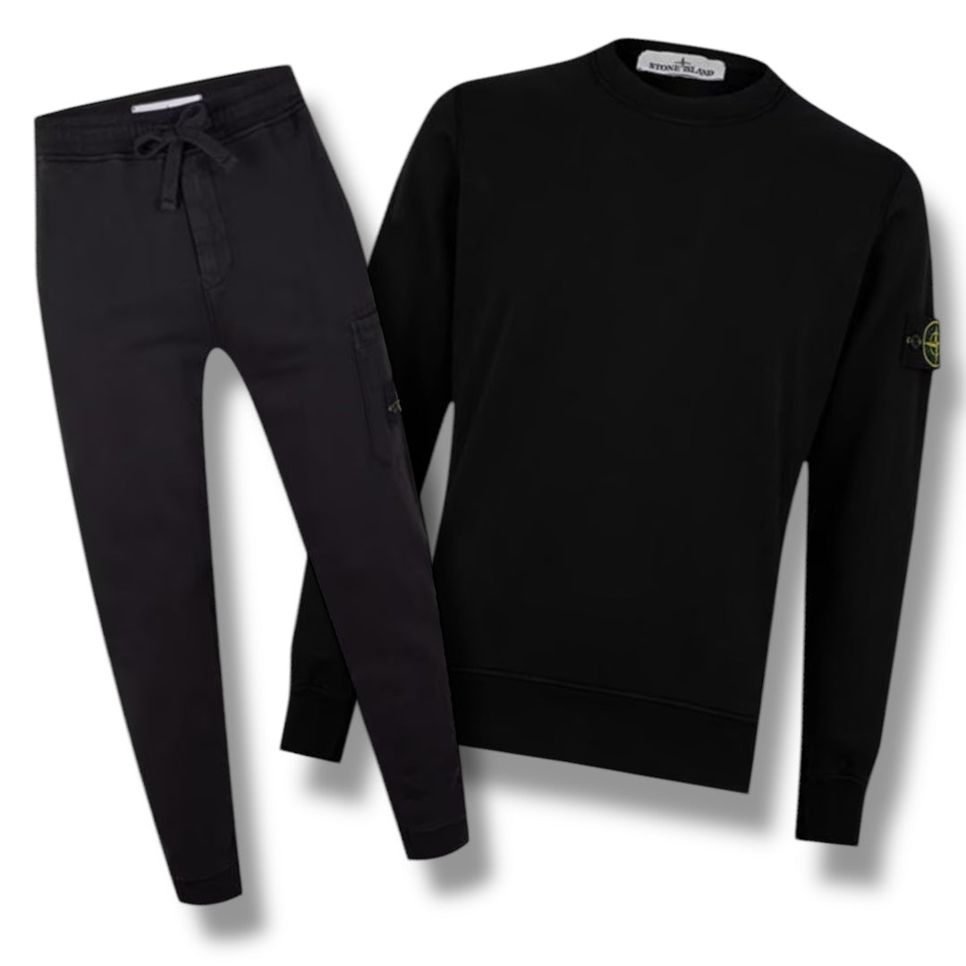 STONE ISLAND BADGE LOGO CREW NECK TRACKSUIT BLACK