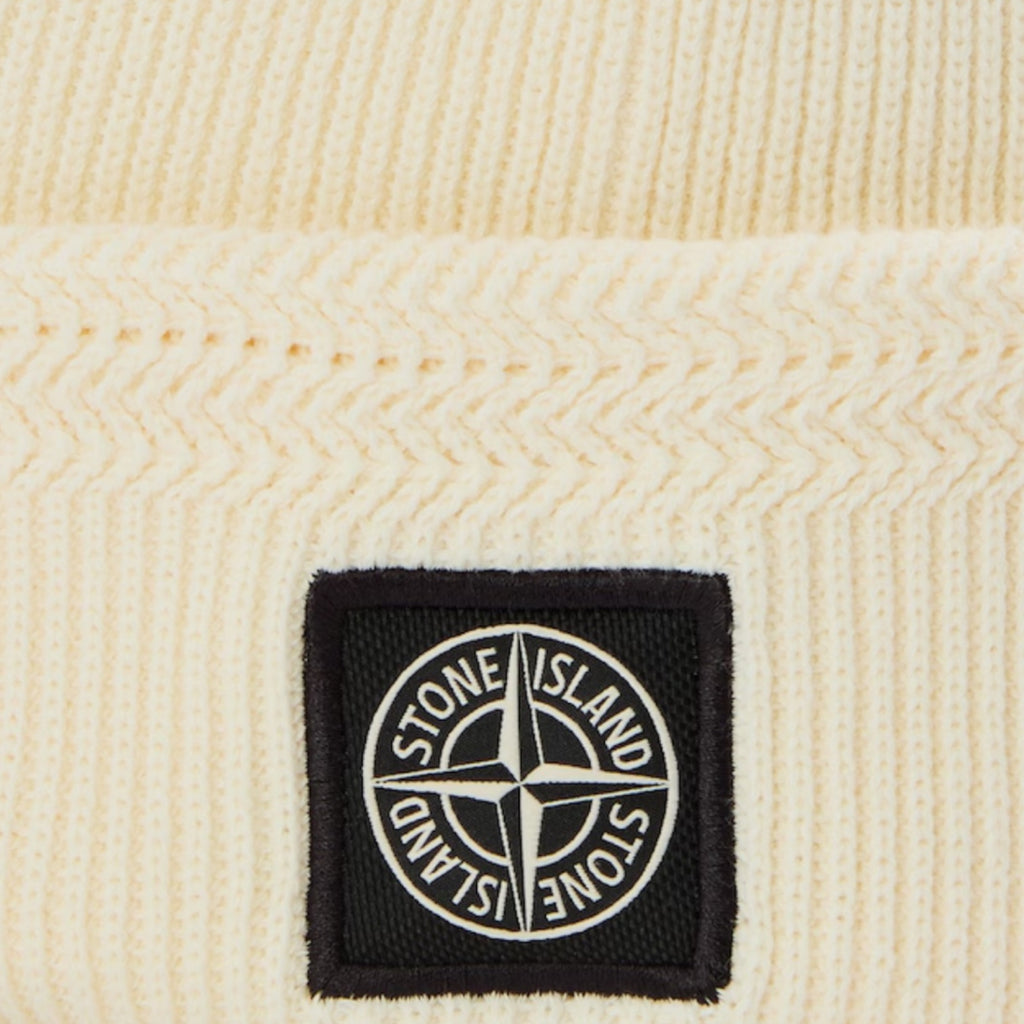 STONE ISLAND PATCH BEANIE HAT IVORY BEIGE