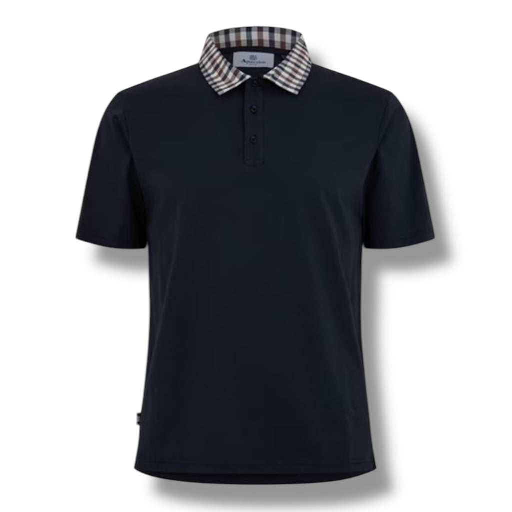 AQUASCUTUM CHECK COLLAR POLO SHIRT BLACK