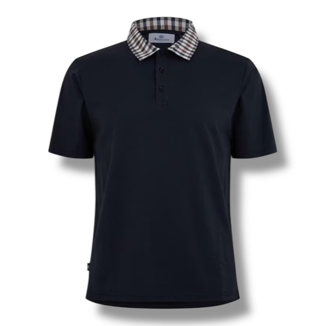 AQUASCUTUM CHECK COLLAR POLO SHIRT BLACK