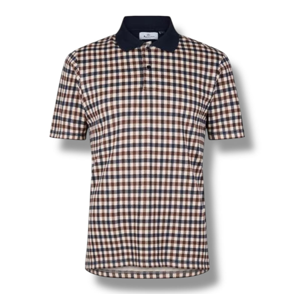 AQUASCUTUM CHECK ALL OVER POLO SHIRT BROWN
