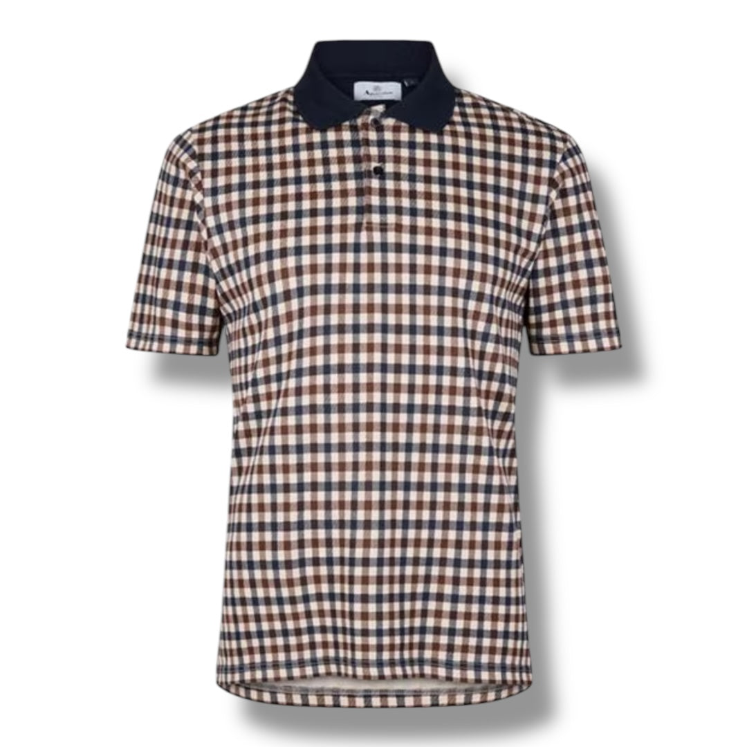 AQUASCUTUM CHECK ALL OVER POLO SHIRT BROWN