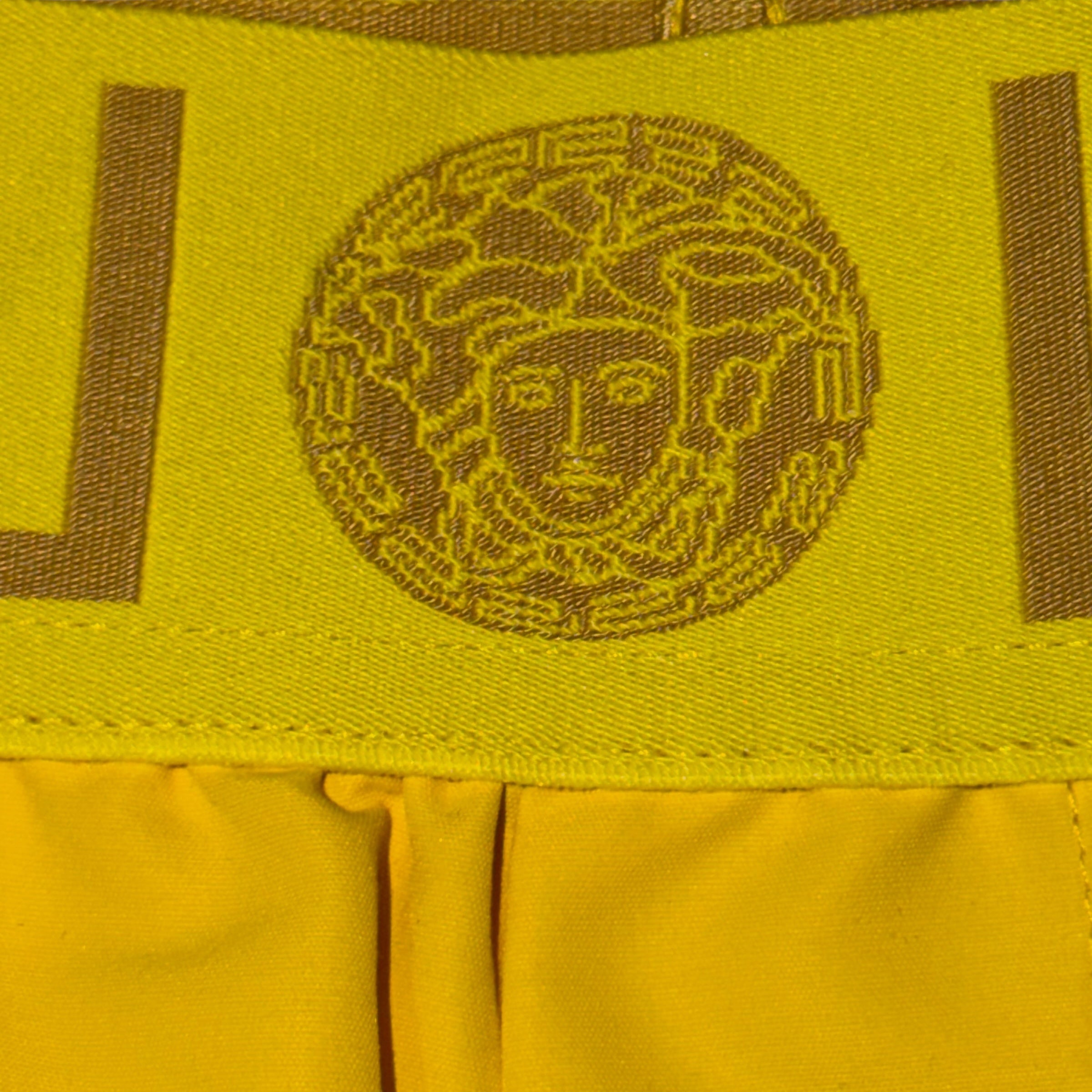 VERSACE GRECA WAISTBAND MEDUSA SWIM BOARD SHORTS YELLOW