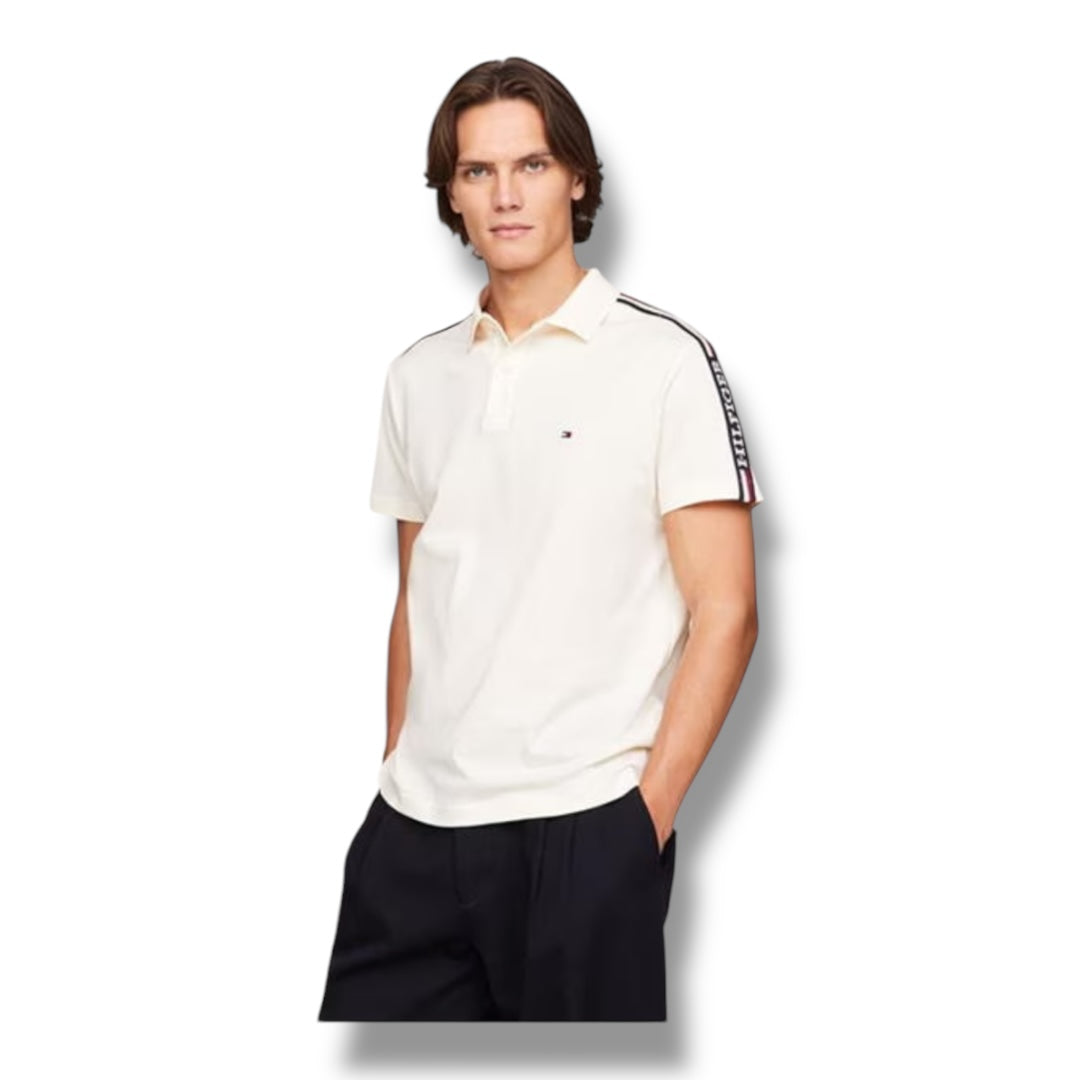 TOMMY HILFIGER SHOULDER STRIPE POLO SHIRT WHITE