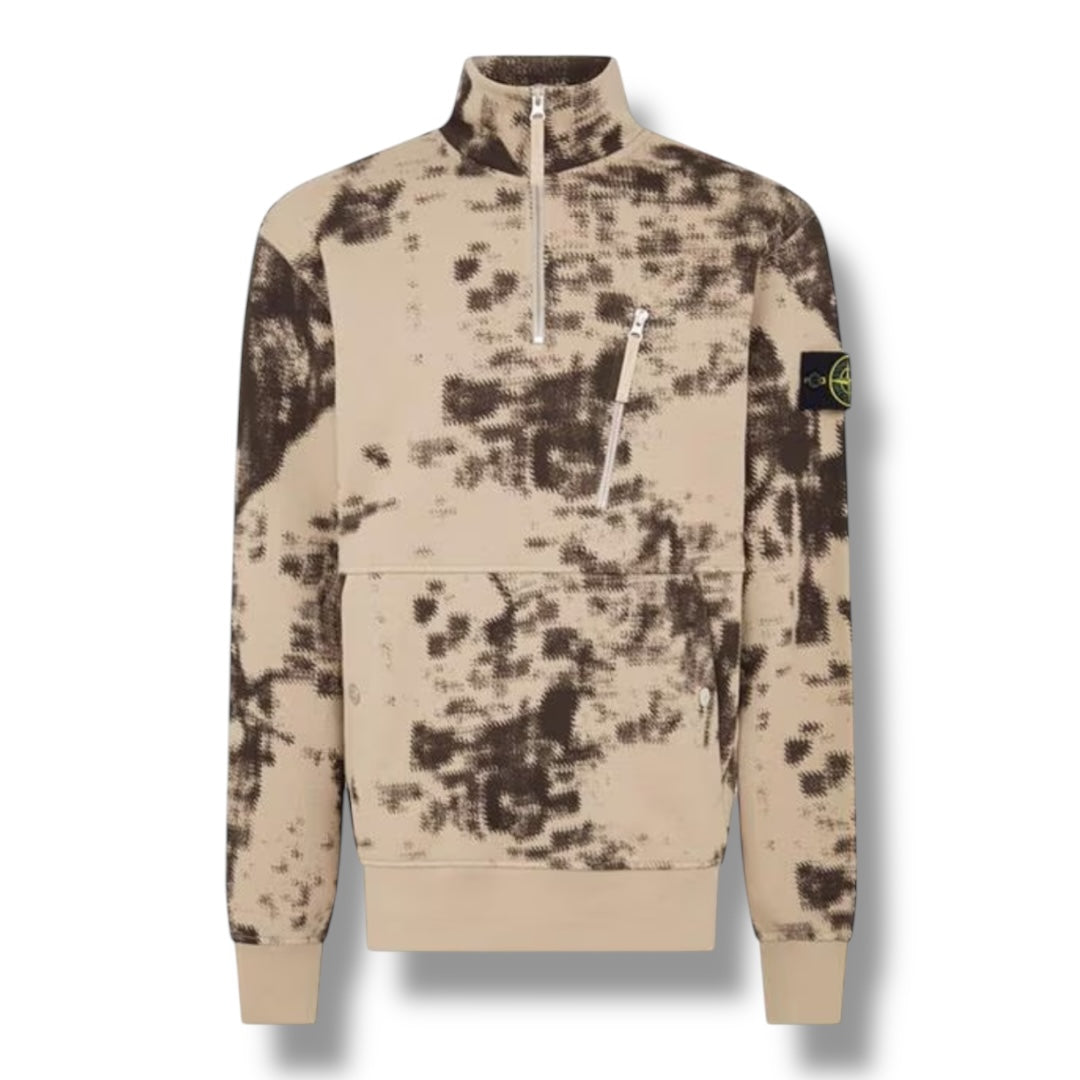 STONE ISLAND 1/4 ZIP SWEATSHIRT CAMO TORTORA BROWN
