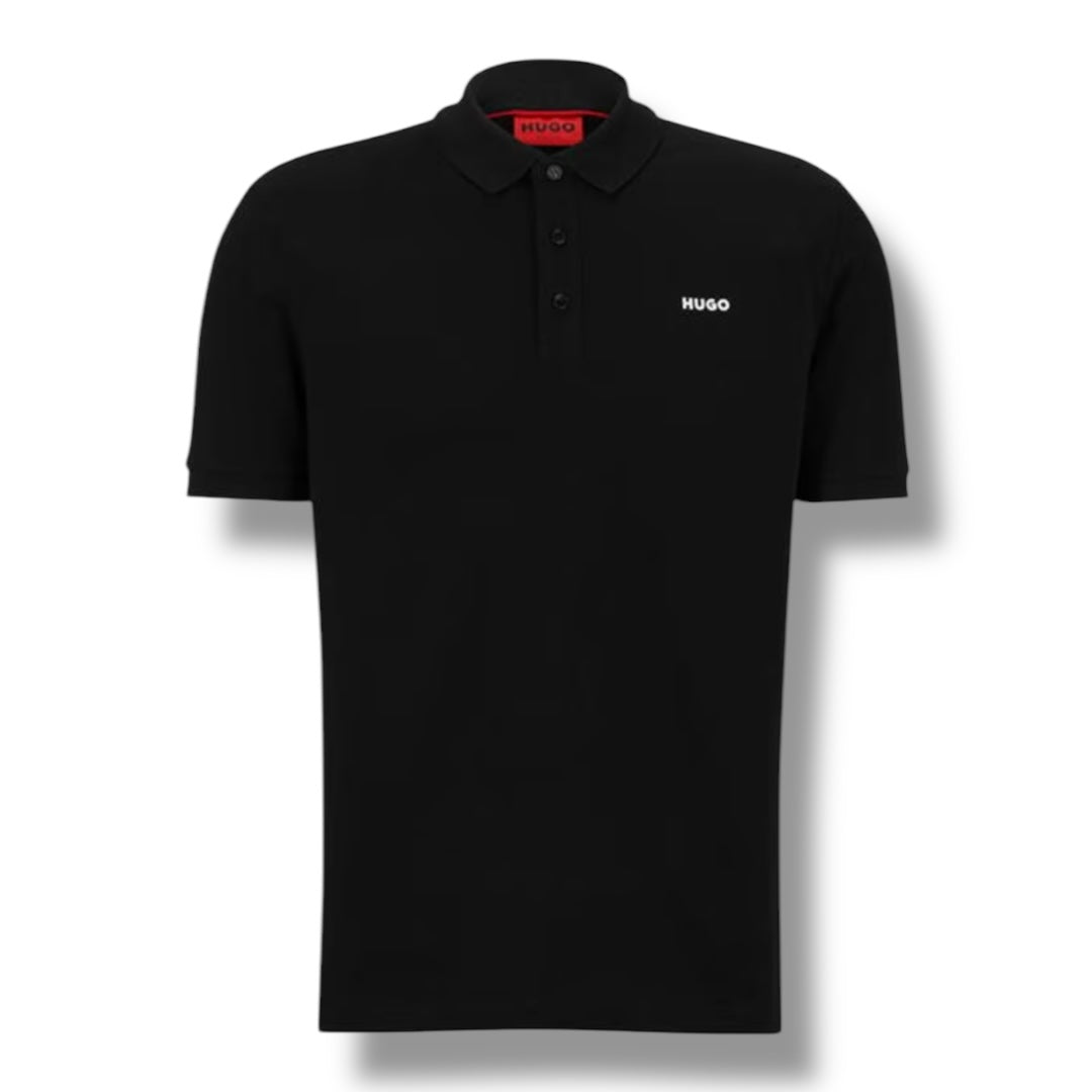 HUGO TEXT LOGO POLO SHIRT BLACK
