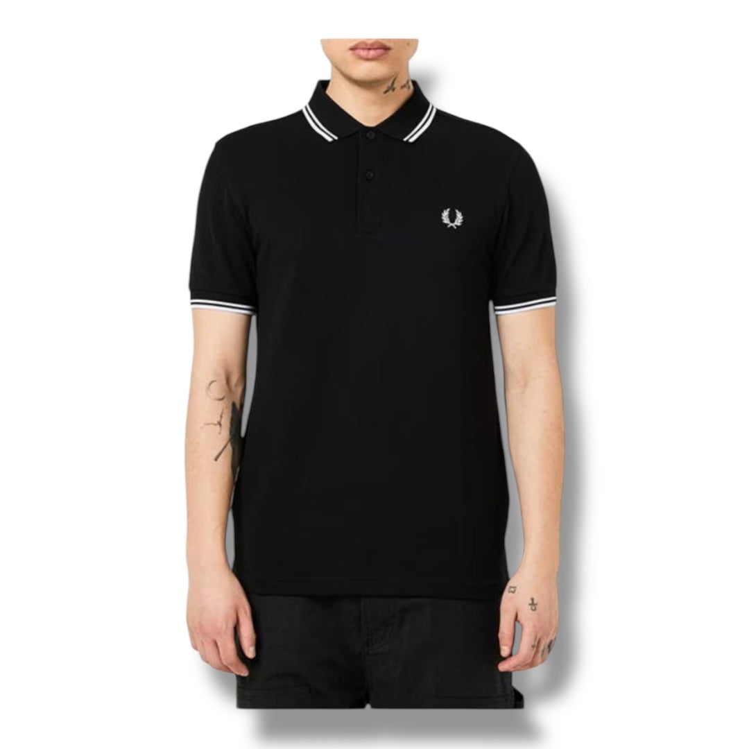 FRED PERRY TWIN TIPPED POLO SHIRT BLACK
