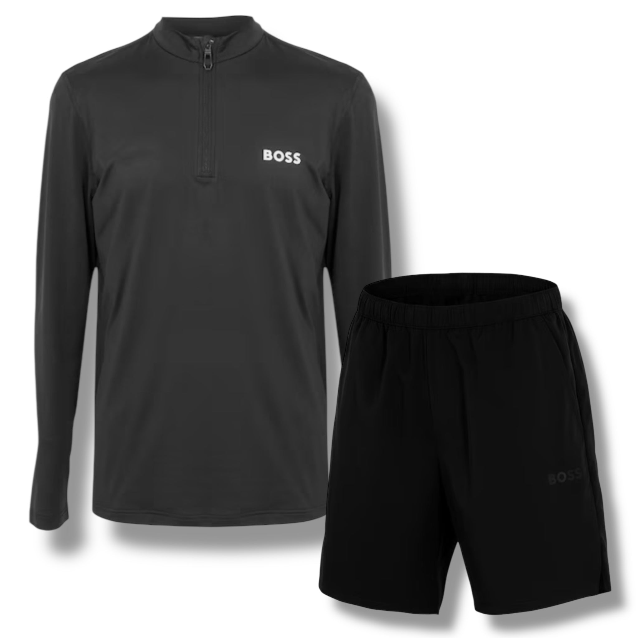 HUGO BOSS GYM KIT TECH 1/4 ZIP & SHORTS BLACK
