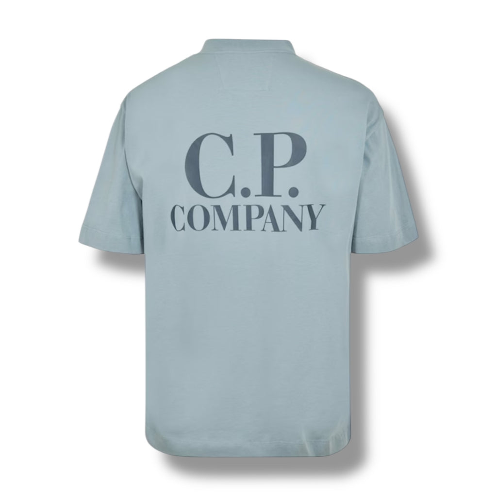 CP COMPANY DOUBLE LOGO T-SHIRT SILVER BLUE