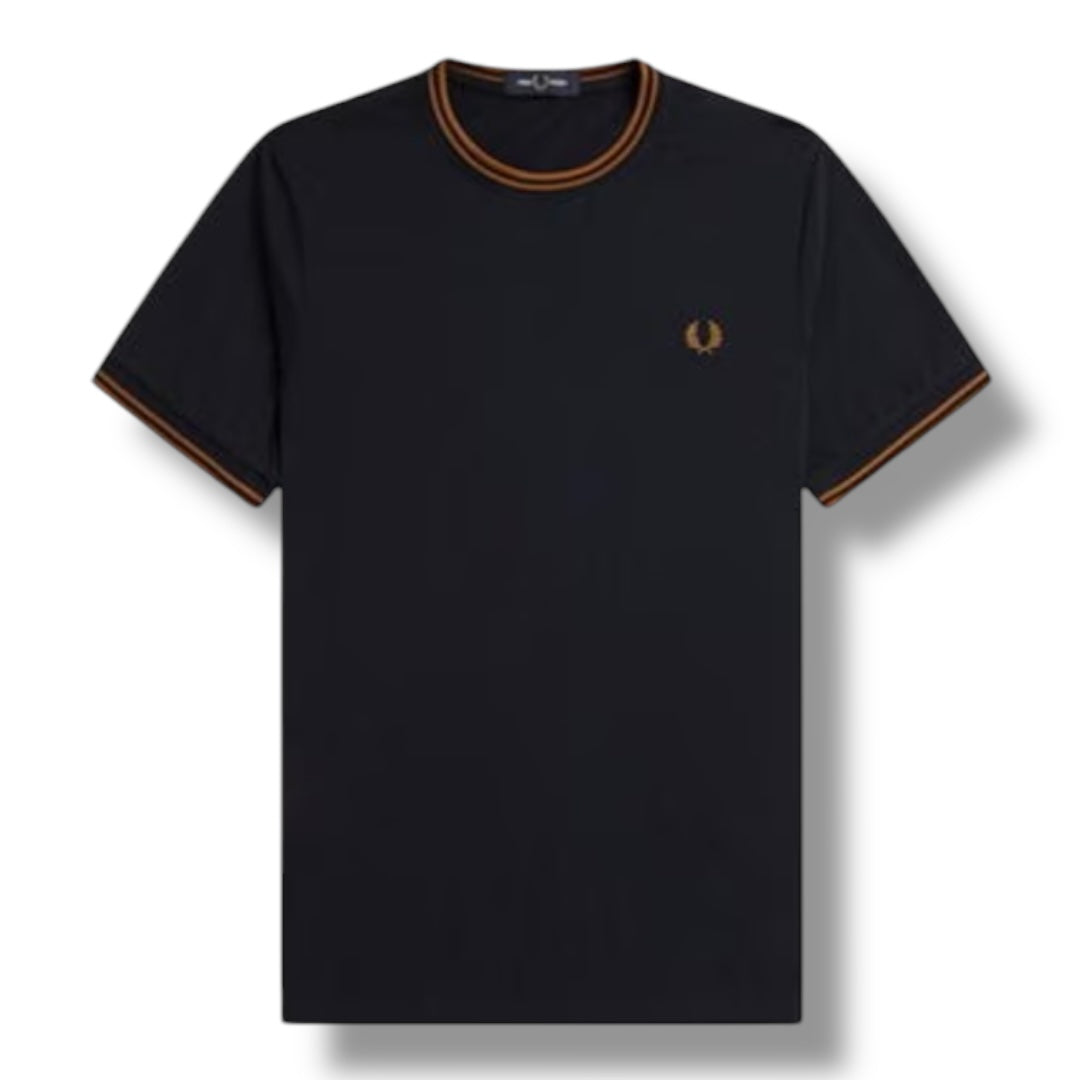 FRED PERRY TWIN TIP T-SHIRT NAVY CARAMEL