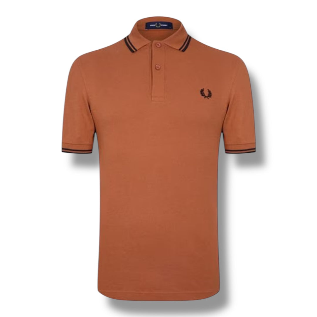 FRED PERRY TWIN TIPPED POLO SHIRT STONE ORANGE