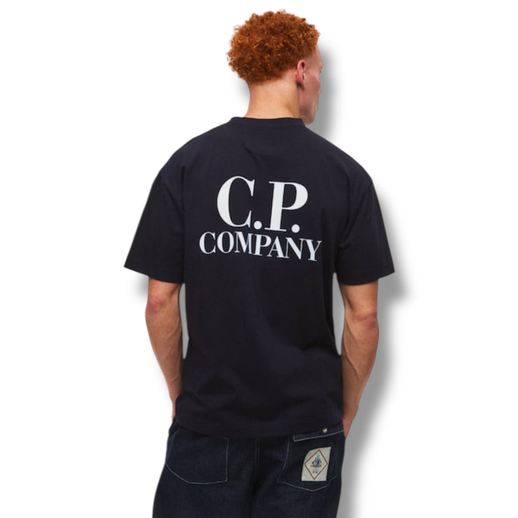 CP COMPANY DOUBLE LOGO T-SHIRT NAVY BLUE