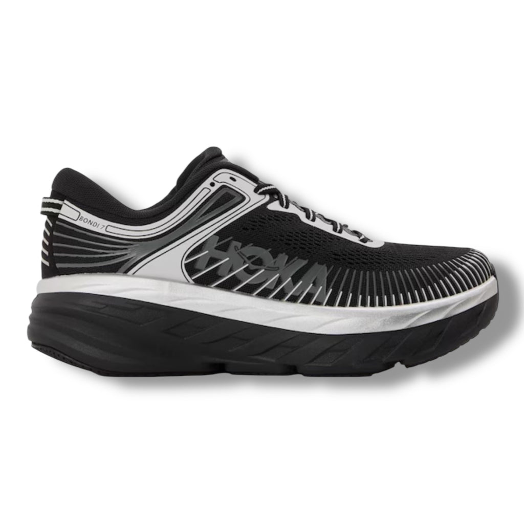 HOKA BONDI 7 RUNNING TRAINERS BLACK SILVER