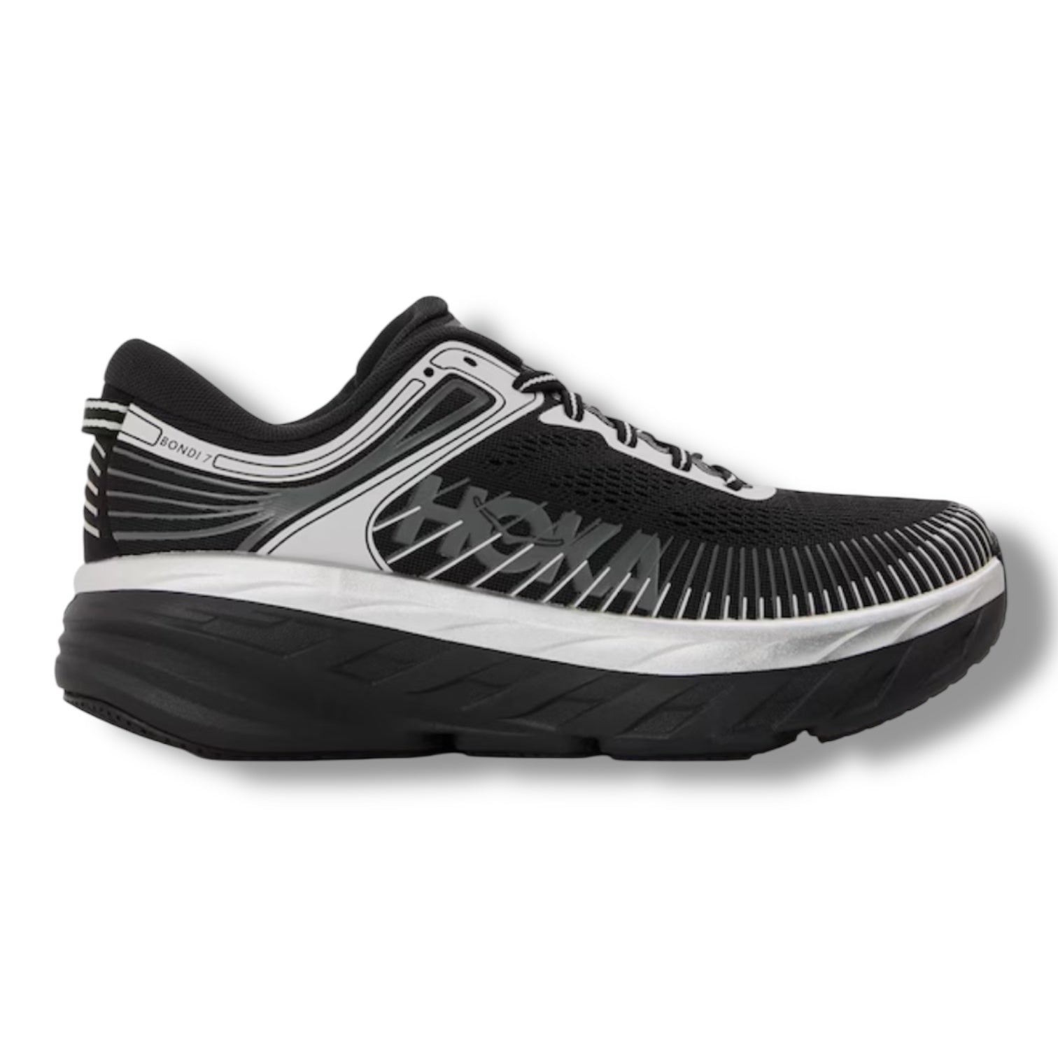 HOKA BONDI 7 RUNNING TRAINERS BLACK SILVER