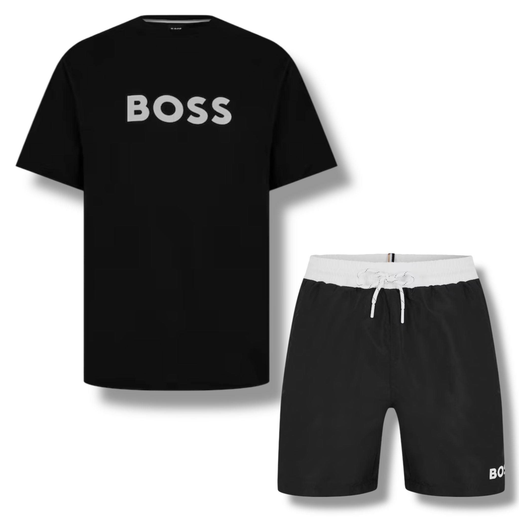 HUGO BOSS BIG LOGO T-SHIRT & SWIM SHORTS COMBO BLACK