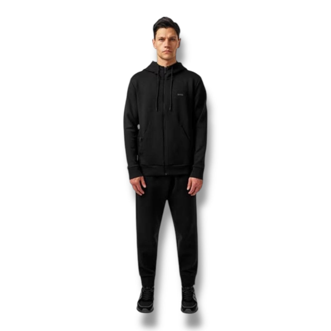 HUGO BOSS CURVED LOGO FULL ZIP HOODED TRACKSUIT BLACK