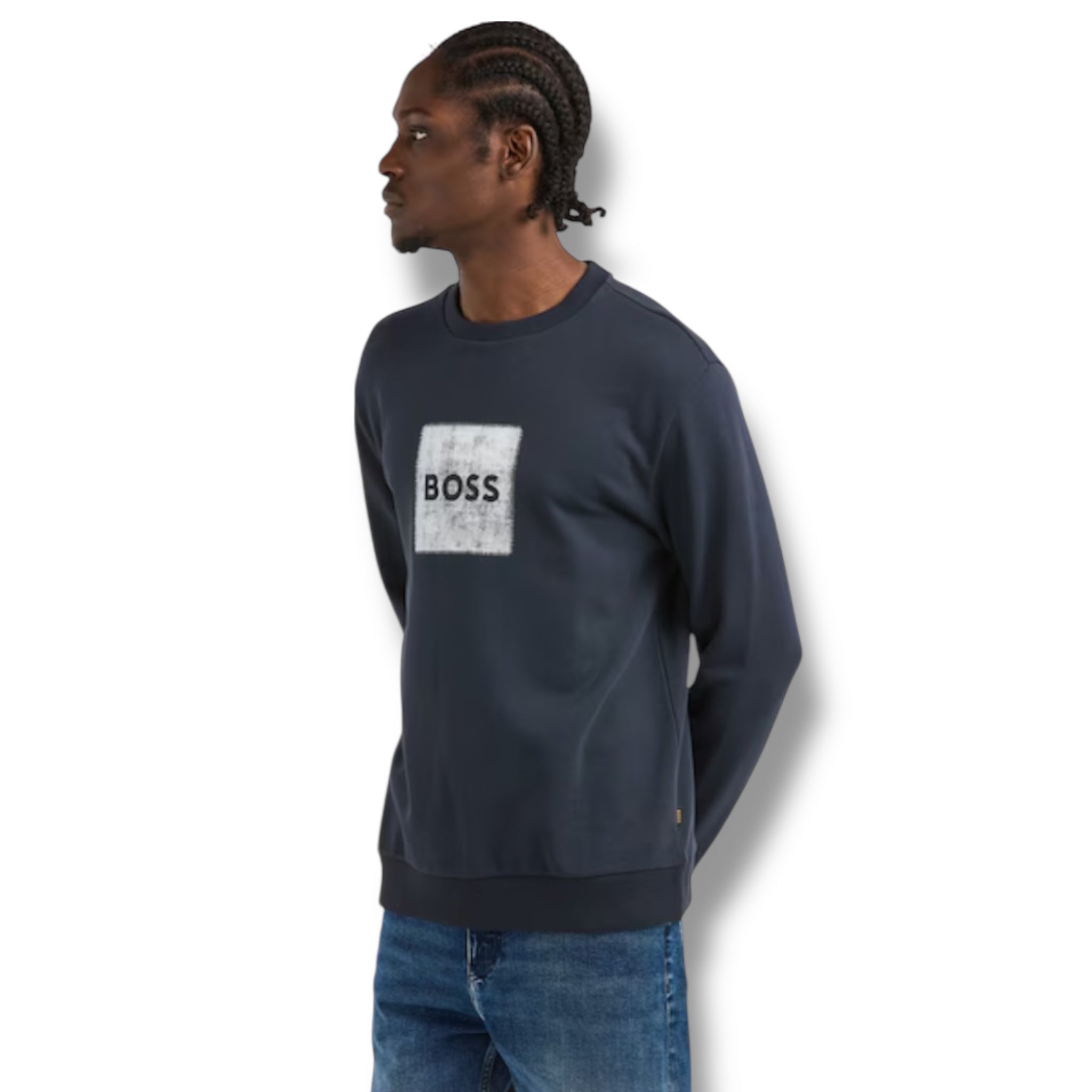 HUGO BOSS STAMP LOGO SWEATSHIRT NAVY BLUE