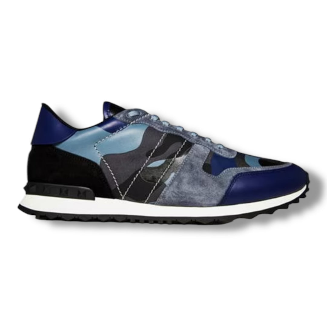 VALENTINO ROCKRUNNER STUD TRAINERS GREY - BLUE CAMO