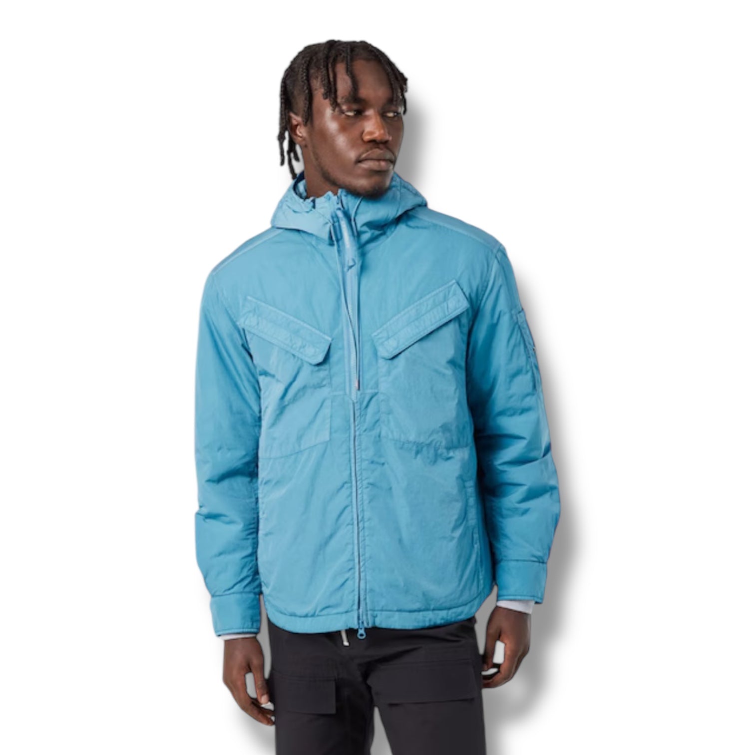 CP COMPANY PADDED HOODED LENS AEGEAN BLUE