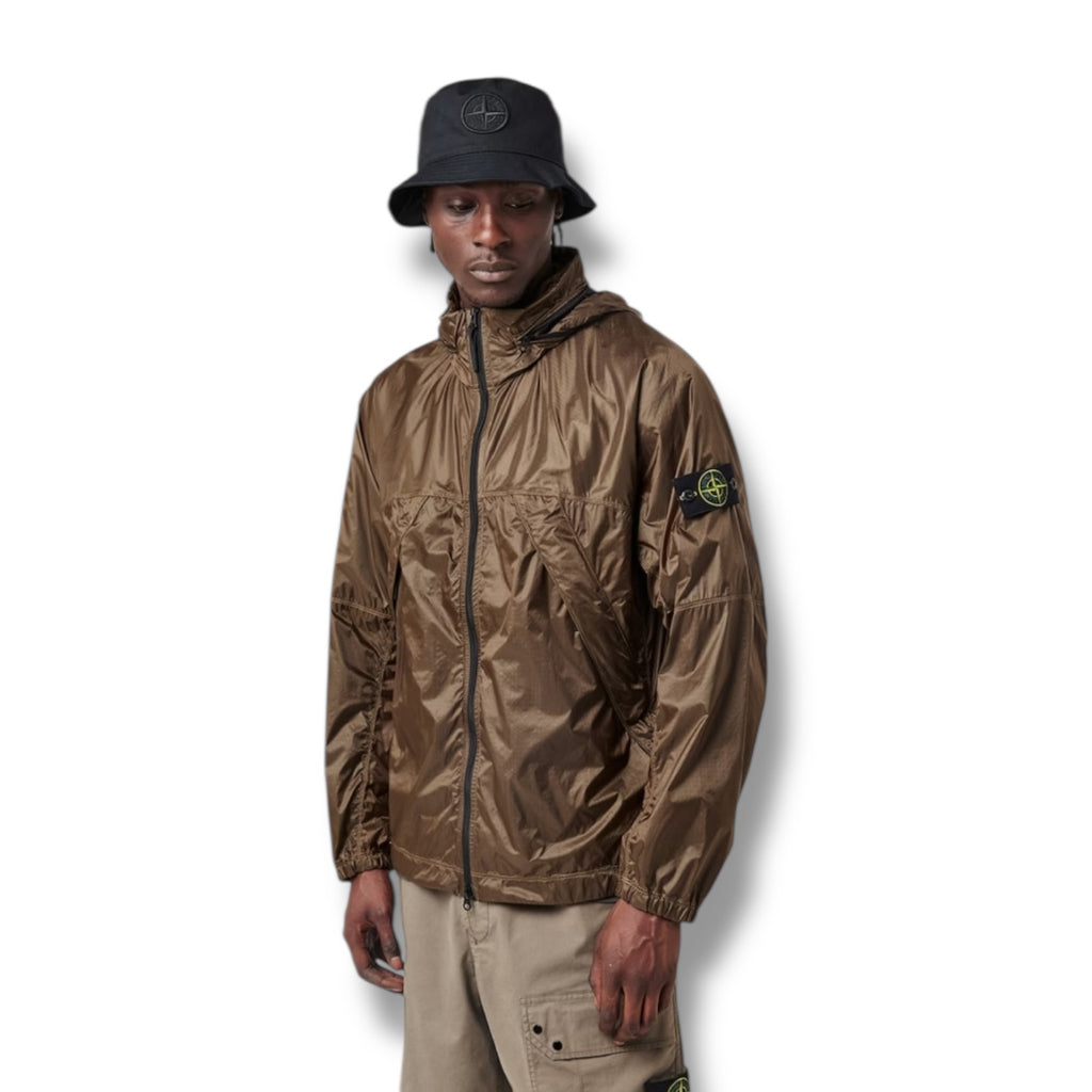STONE ISLAND HOODED RAIN JACKET KHAKI GREEN
