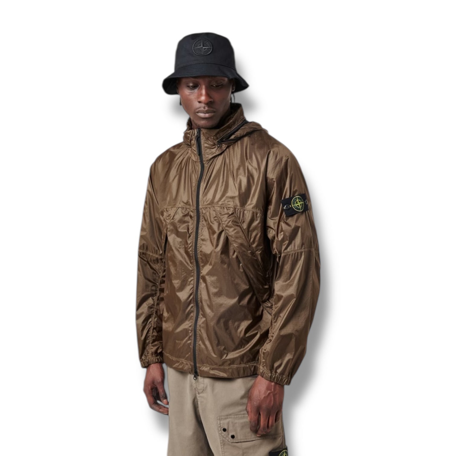 STONE ISLAND HOODED RAIN JACKET KHAKI GREEN