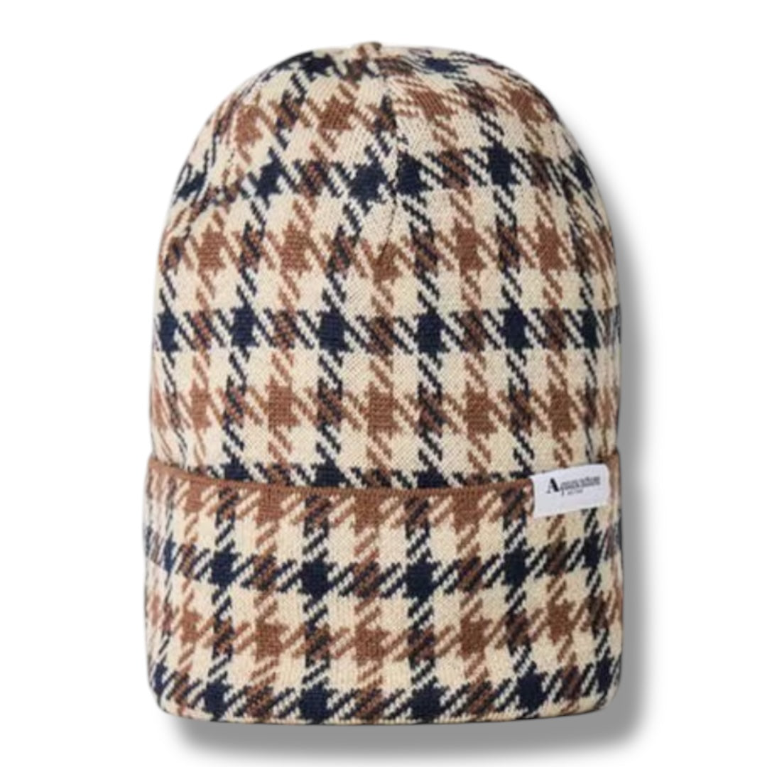 AQUASCUTUM CHECK ALL OVER BEANIE BROWN