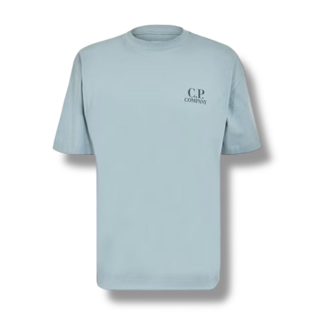 CP COMPANY DOUBLE LOGO T-SHIRT SILVER BLUE