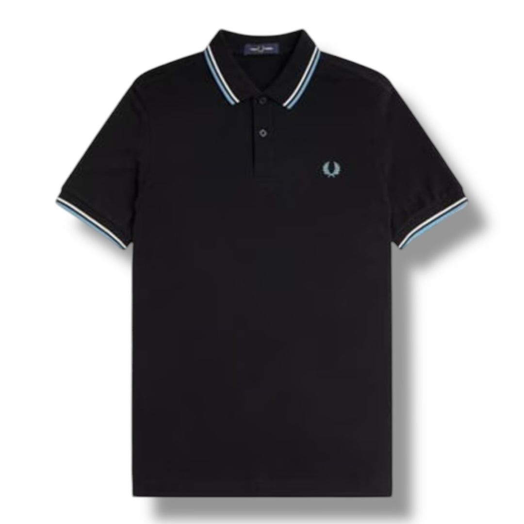 FRED PERRY TWIN TIPPED POLO SHIRT WHITE / BLUE