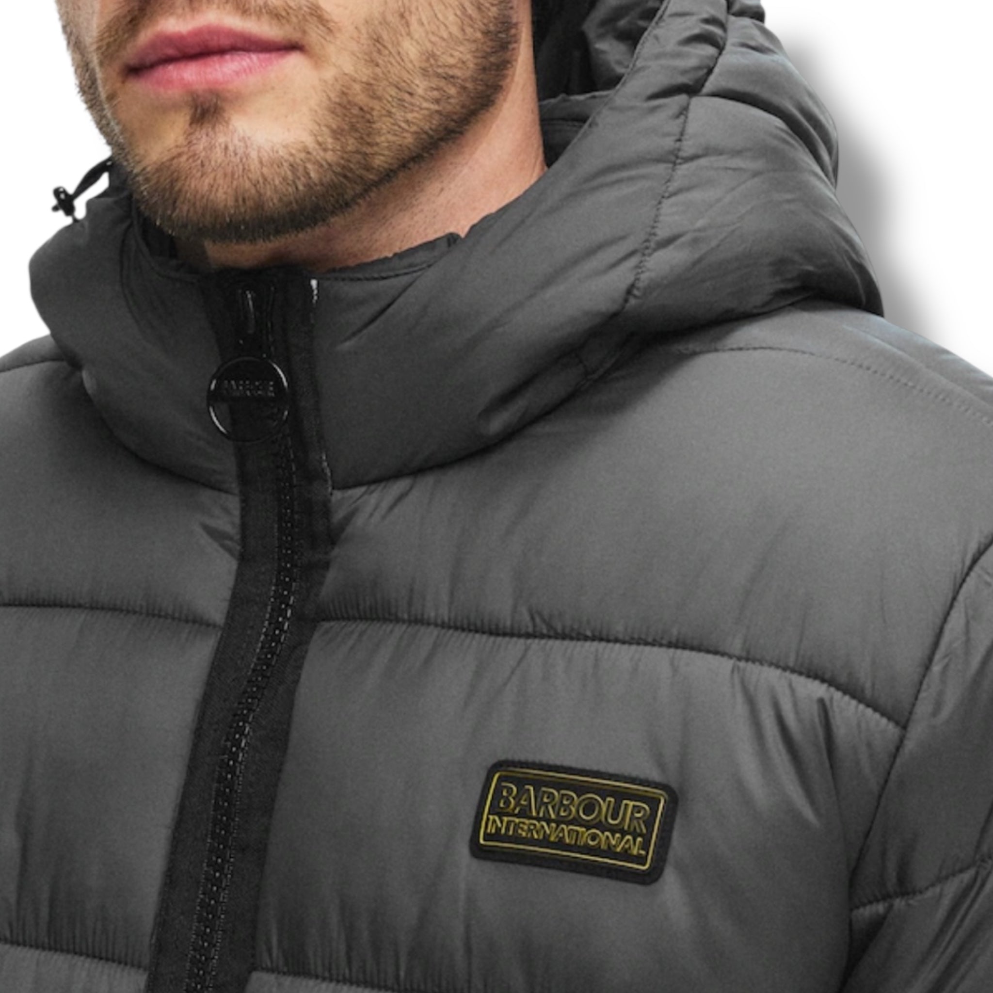 BARBOUR INTERNATIONAL HOODED PUFFER JACKET GREY