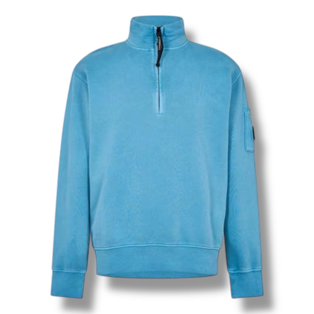 CP COMPANY LENS ARM 1/4 ZIP SWEATSHIRT AEGEAN BLUE