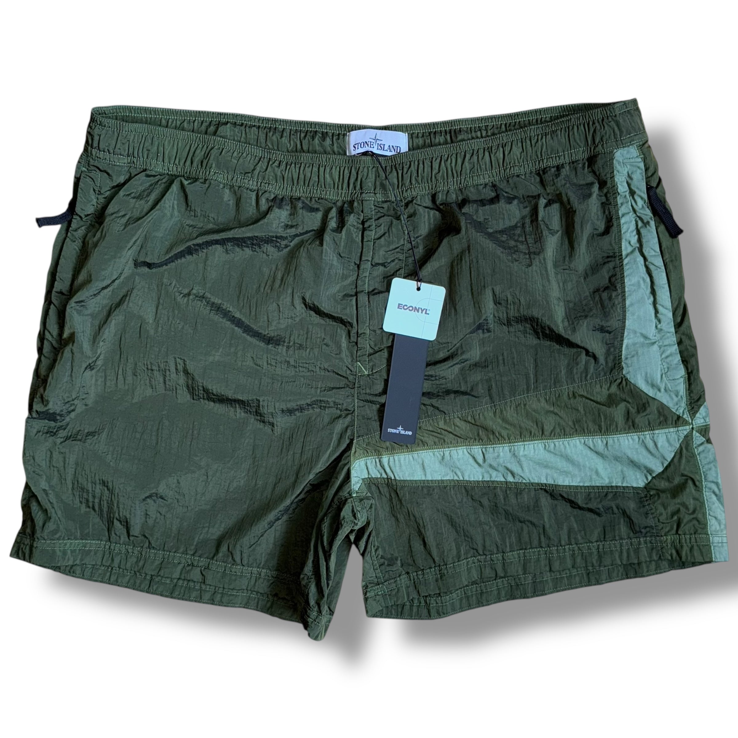STONE ISLAND PATCH LOGO SWIM SHORTS NYLON METAL KHAKI GREEN