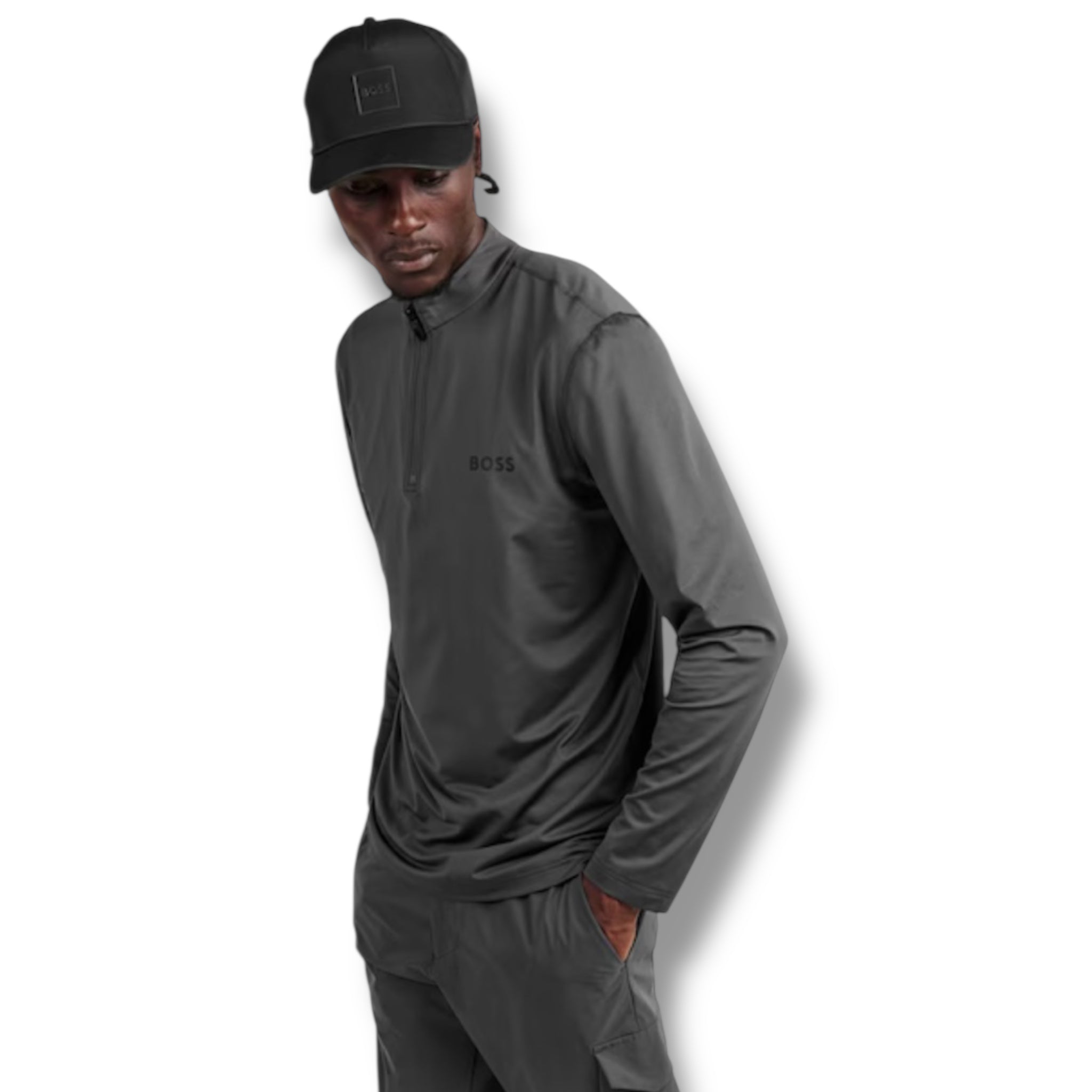 HUGO BOSS GYM KIT TRIPLE SET TECH 1/4 ZIP - T-SHIRT & SHORTS GREY