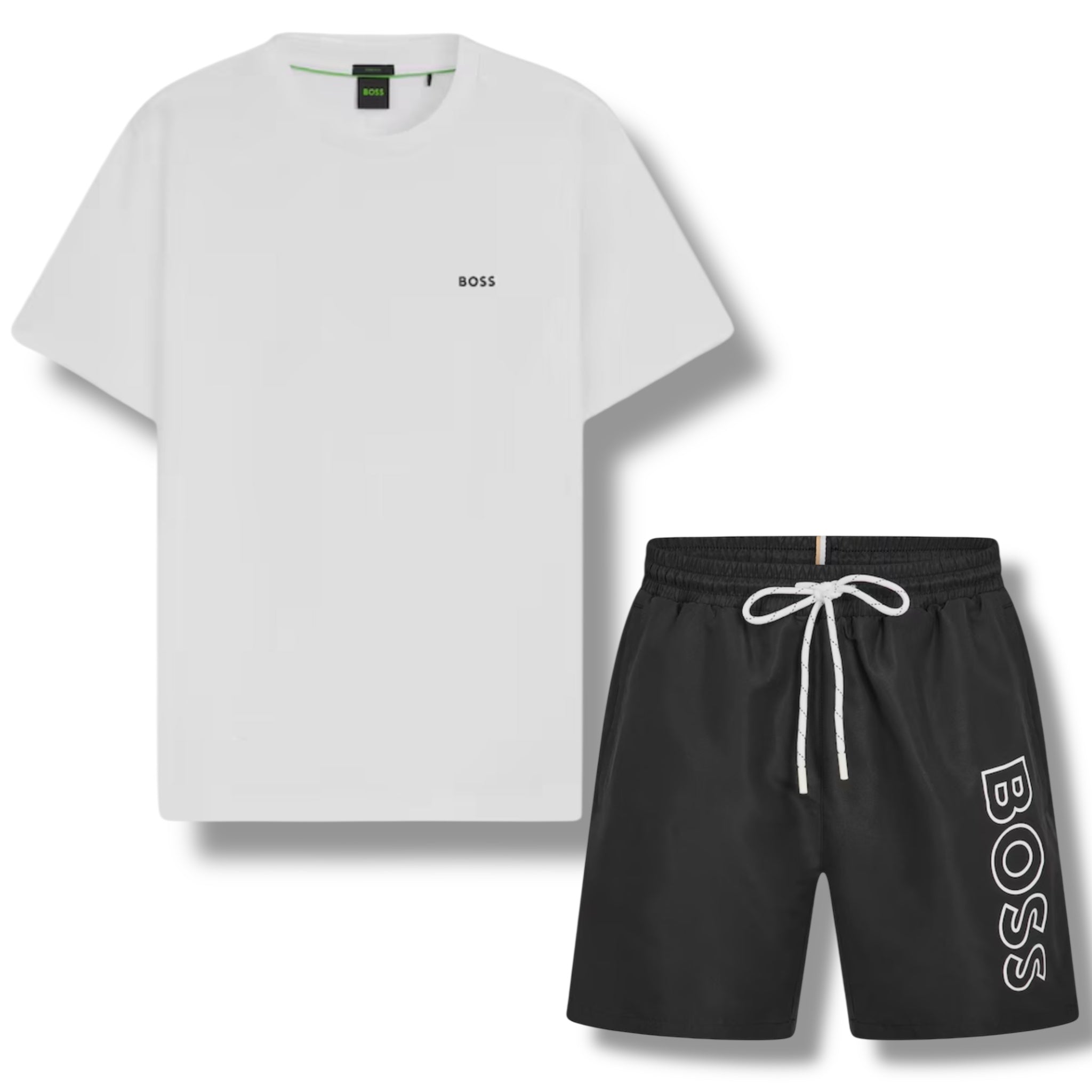 HUGO BOSS SMALL LOGO T-SHIRT & VERTI SWIM SHORTS SET WHITE & BLACK