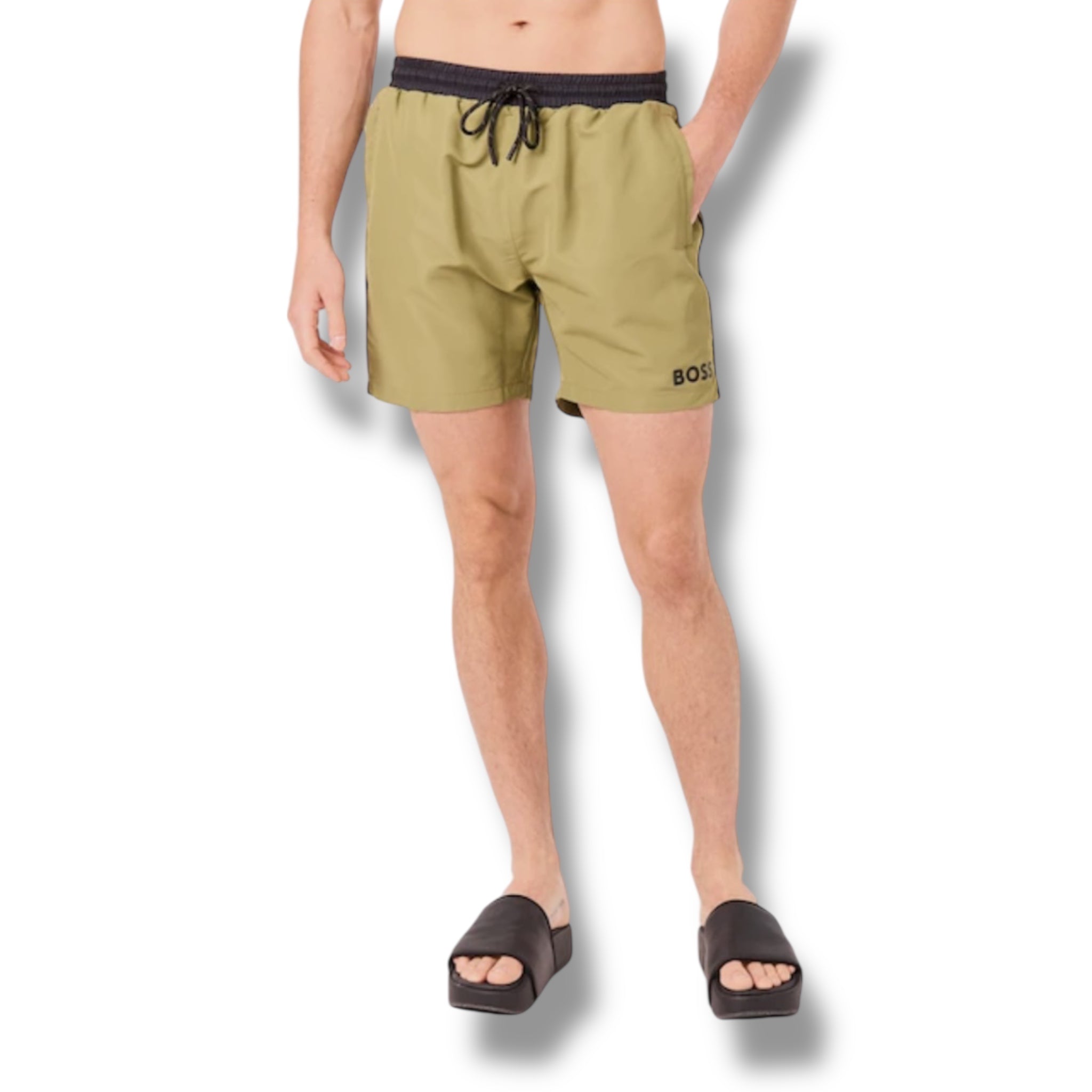 HUGO BOSS BIG LOGO T-SHIRT & SWIM SHORTS COMBO WHITE & GREEN