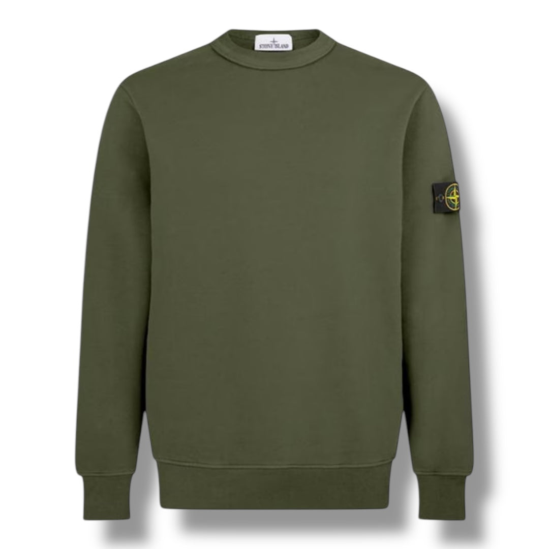 STONE ISLAND ARM BADGE CREWNECK SWEATSHIRT KHAKI GREEN