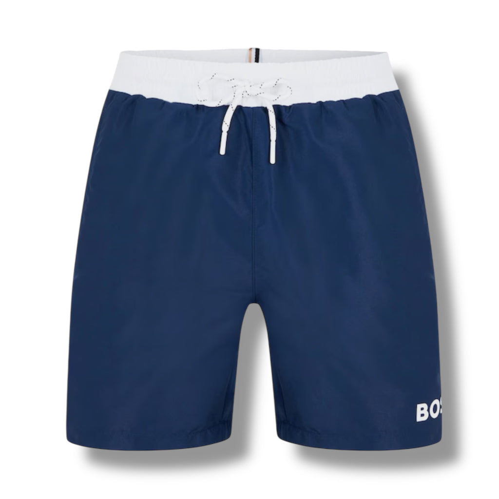 HUGO BOSS BIG LOGO T-SHIRT & SWIM SHORTS COMBO NAVY BLUE
