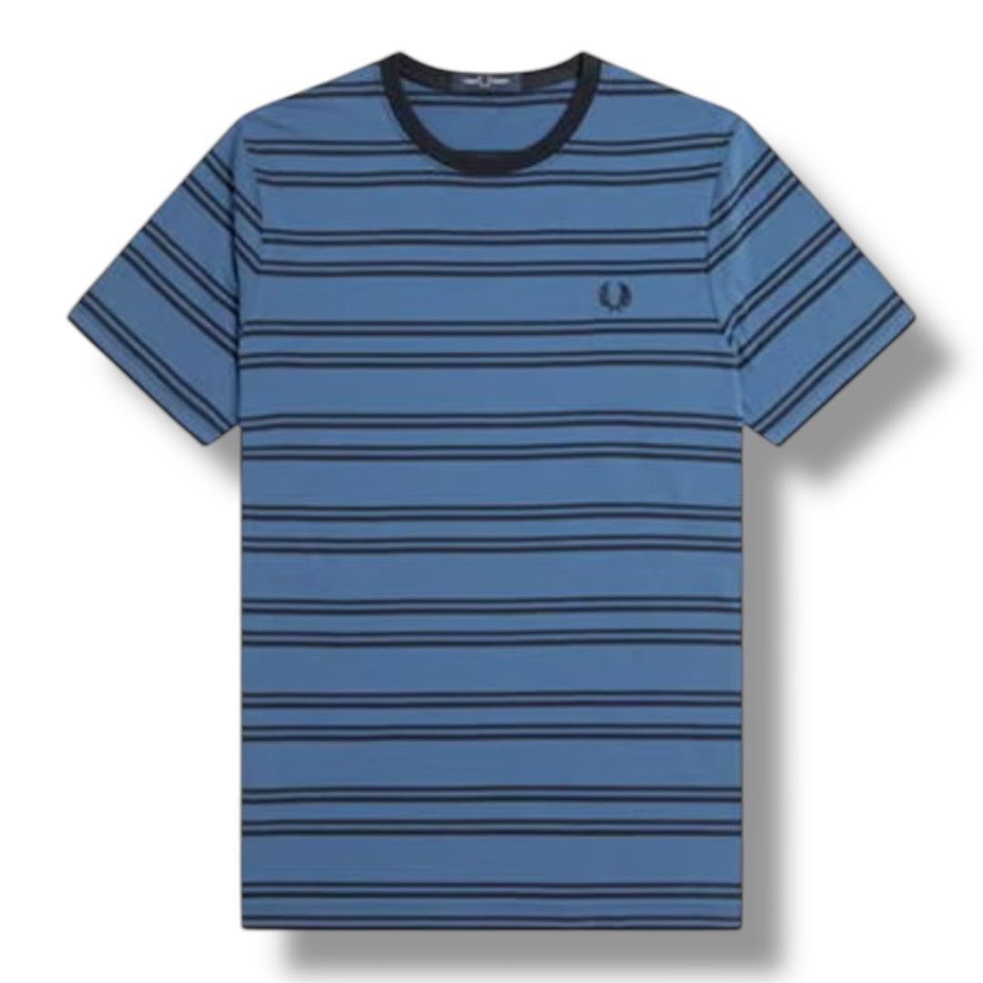 FRED PERRY FINE STRIPE T-SHIRT MID BLUE