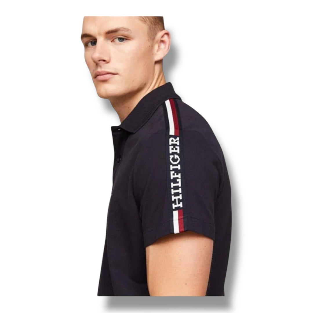 TOMMY HILFIGER SHOULDER STRIPE POLO SHIRT NAVY BLUE