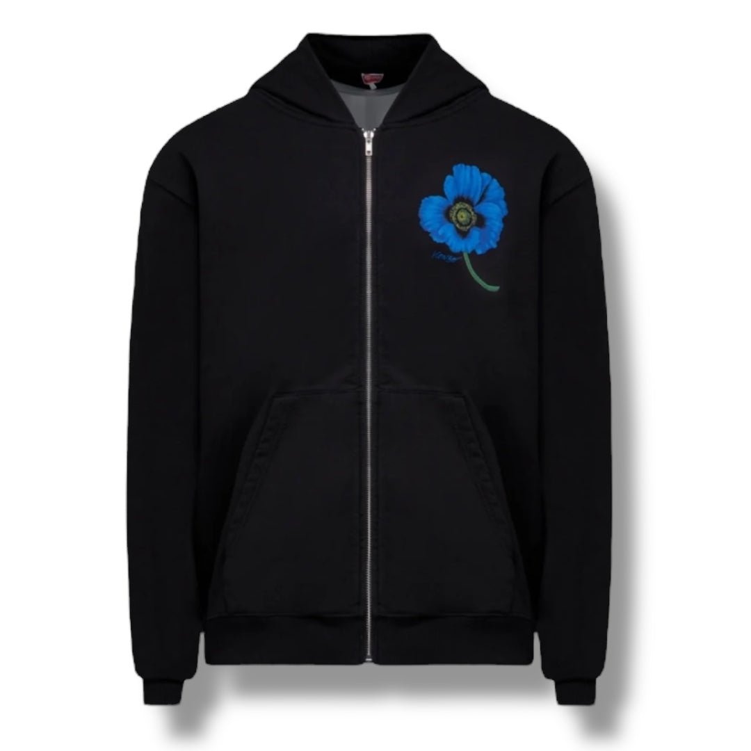 KENZO FLOWER ZIP UP HOODIE BLACK