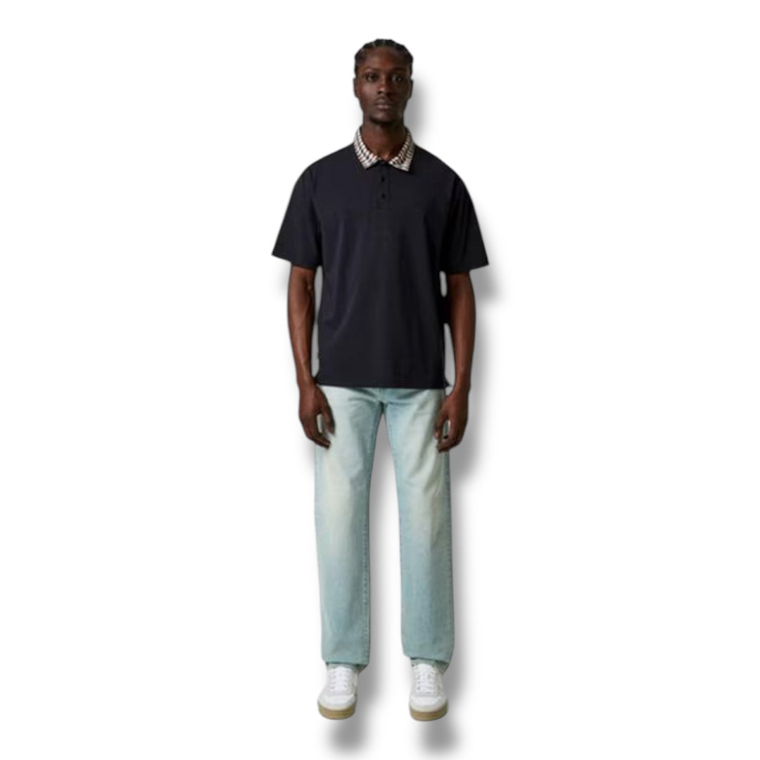 AQUASCUTUM CHECK COLLAR POLO SHIRT BLACK