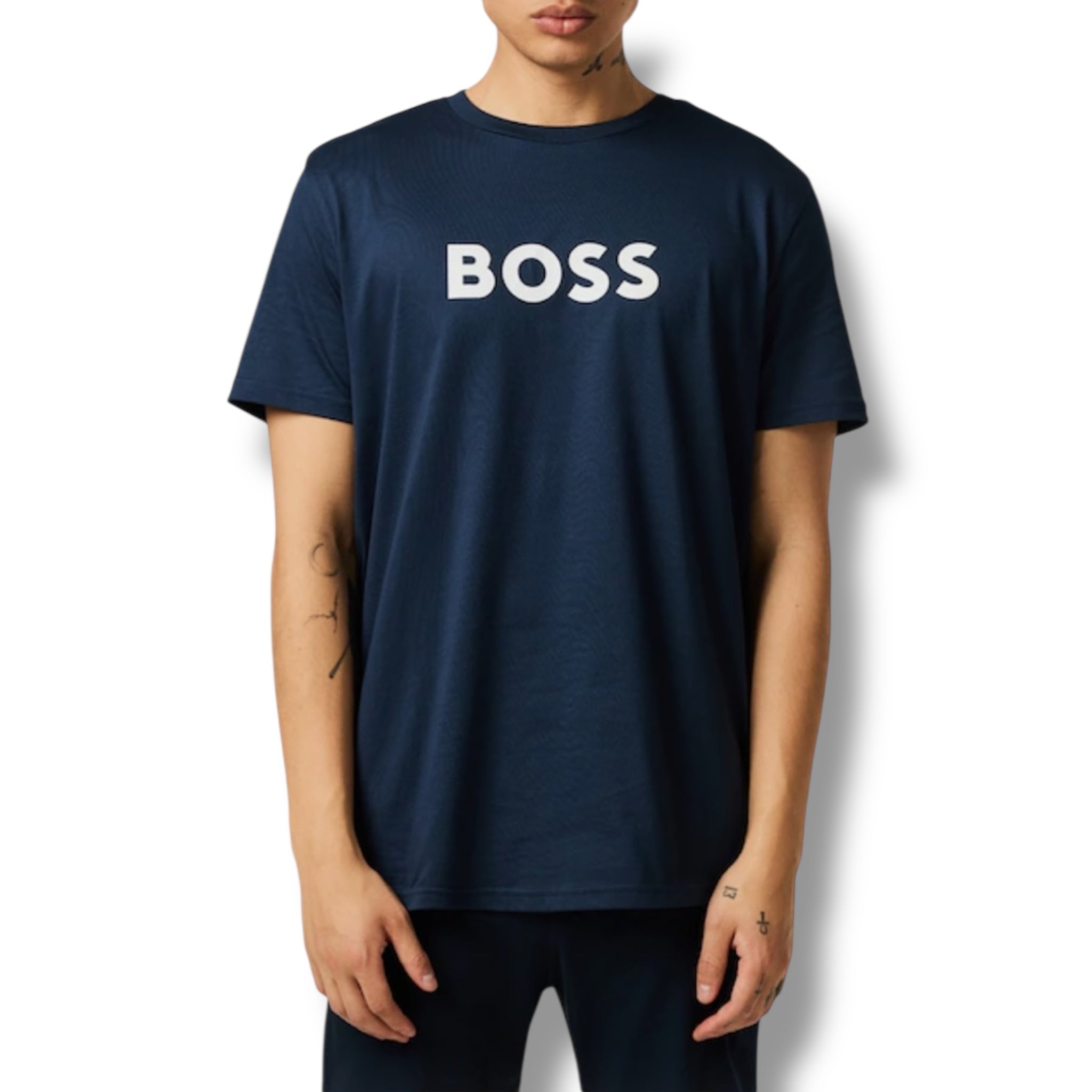 HUGO BOSS BIG LOGO T-SHIRT & SWIM SHORTS COMBO NAVY BLUE