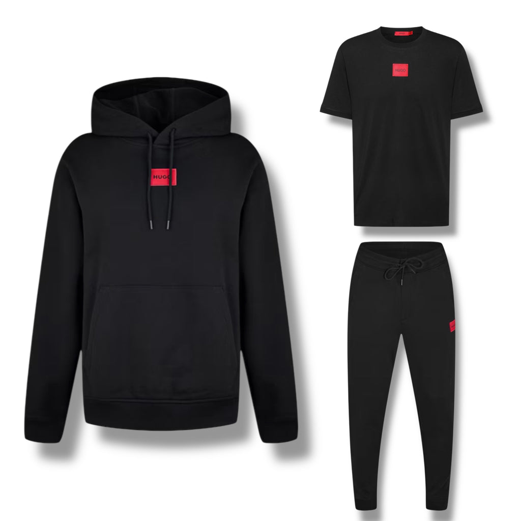 HUGO BOSS HUGO RED PATCH HOODIE - T-SHIRT & JOGGERS TRIPLE SET BLACK