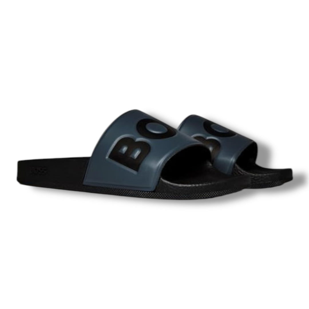 HUGO BOSS LOGO POOL SLIDERS GREY