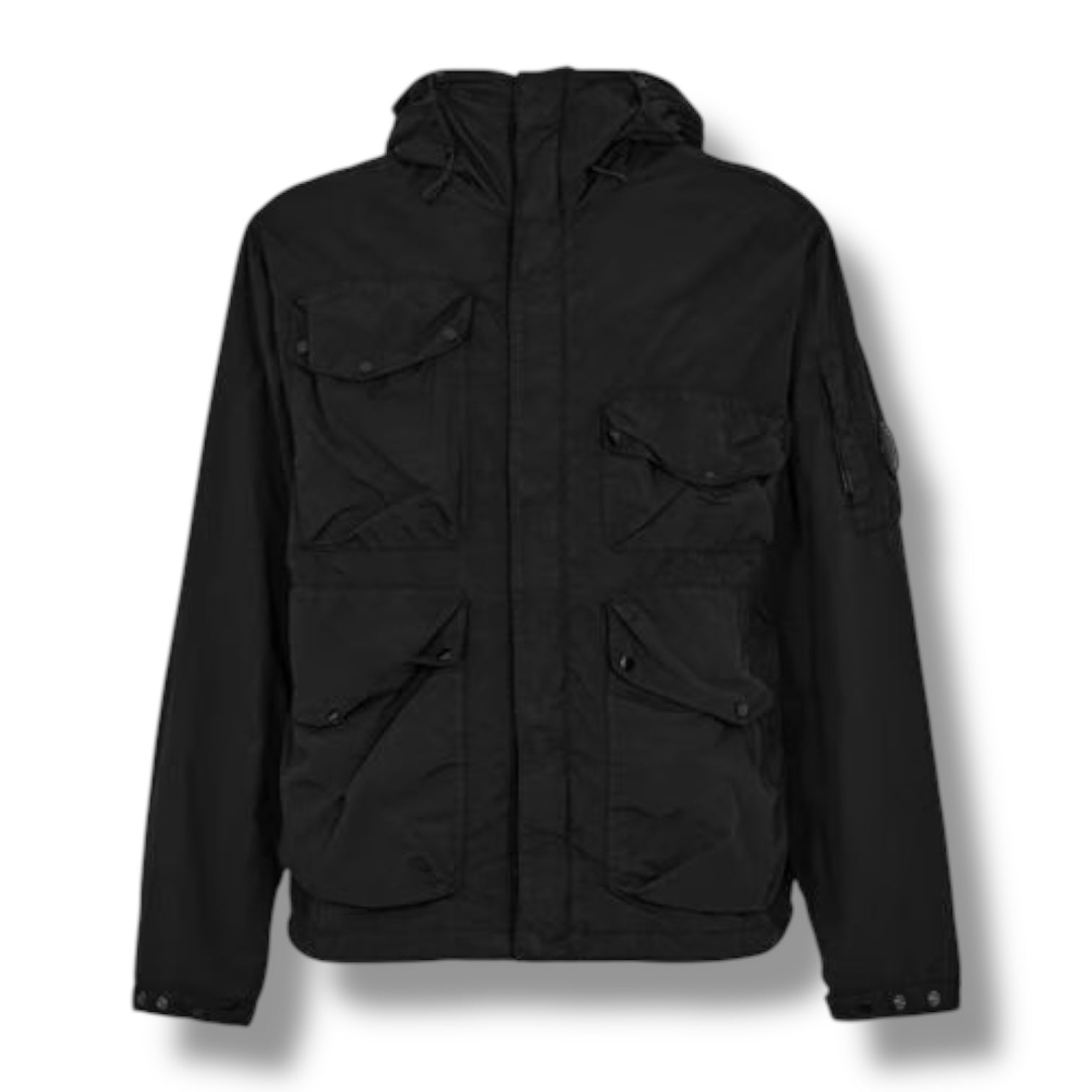 CP COMPANY HOODED GOOGLE JACKET BLACK