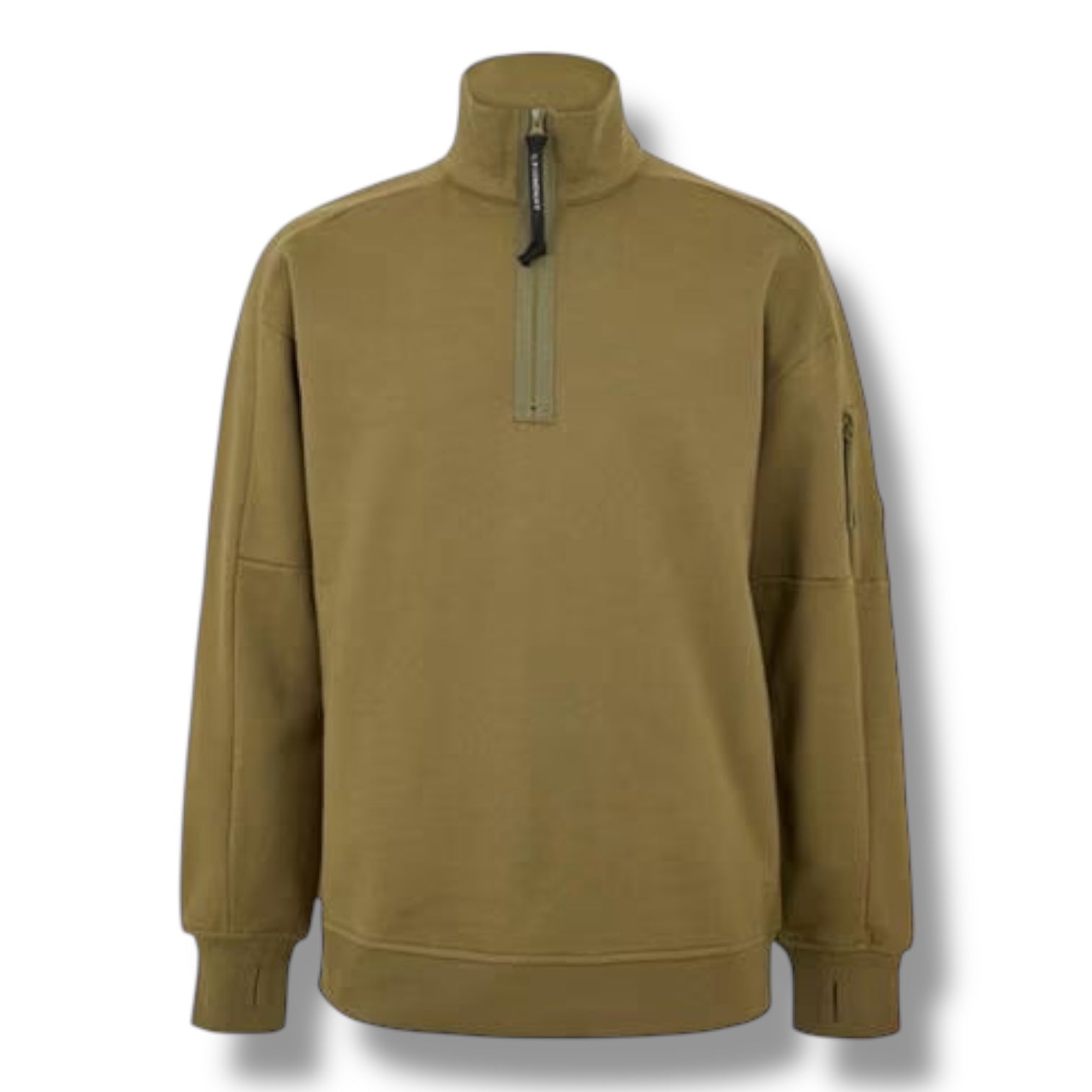 CP COMPANY LENS ARM 1/4 ZIP SWEATSHIRT CAPERS GREEN