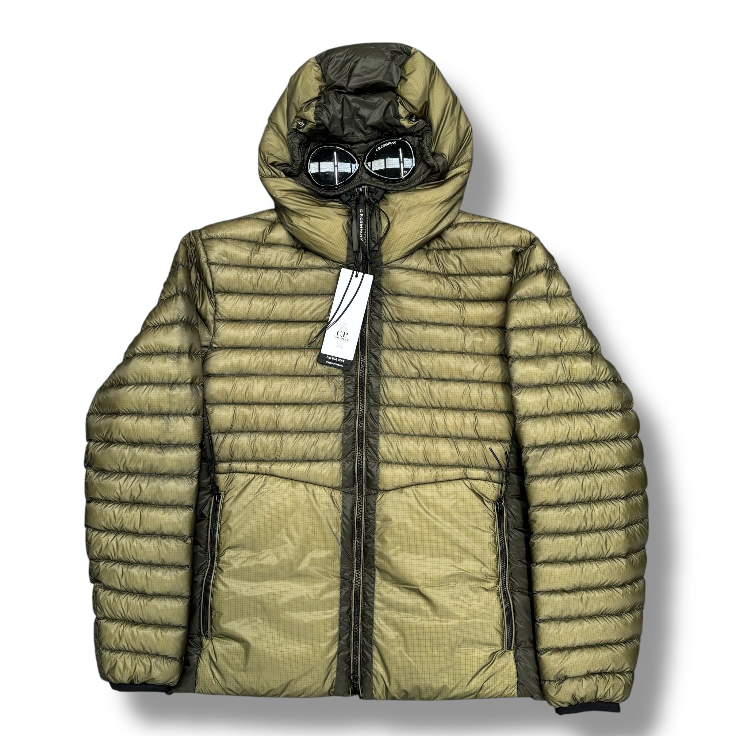 CP COMPANY DD SHELL GOGGLE DOWN PUFFER JACKET KHAKI GREEN *SALE*